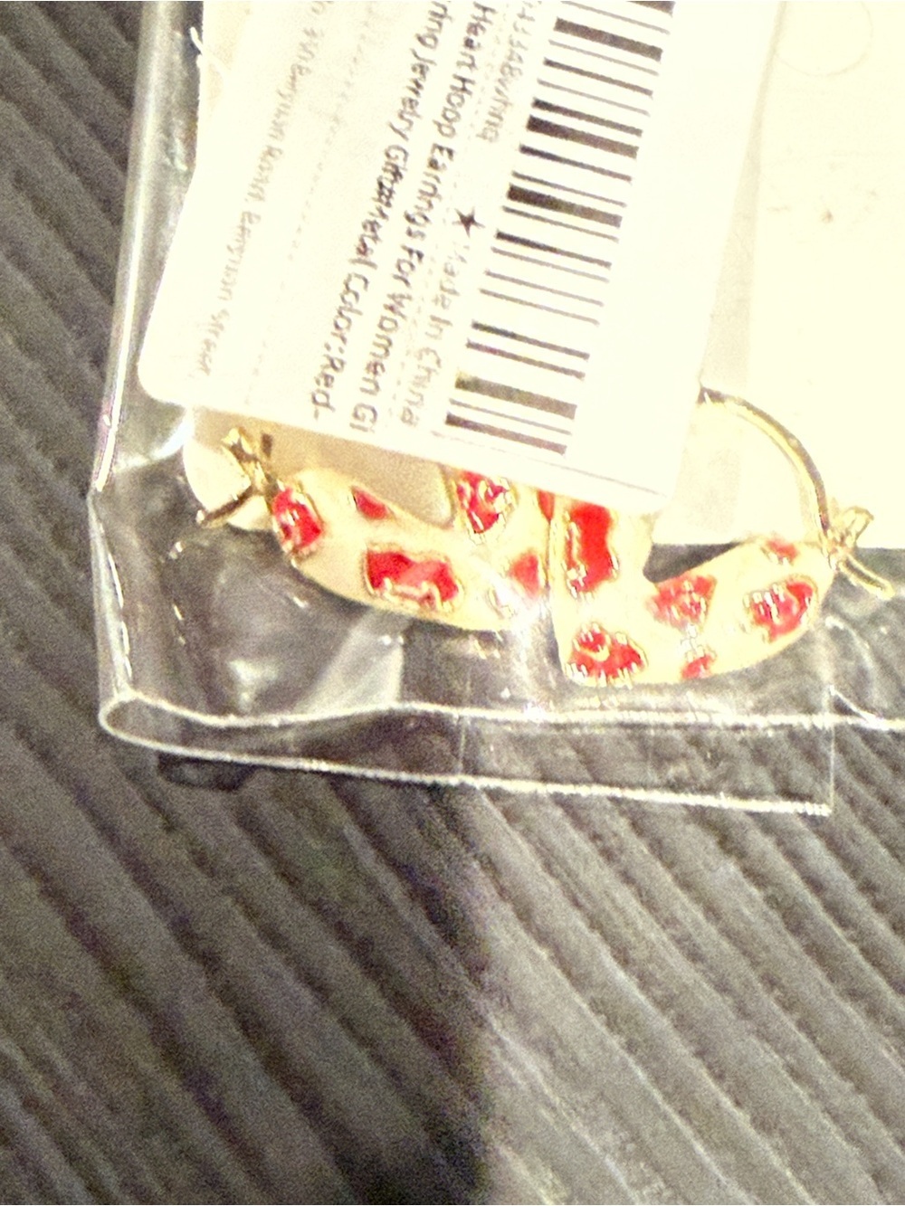 Gold Heart Hoop Earrings with Red and Pearl Enamel Accent - Picture 5 of 7